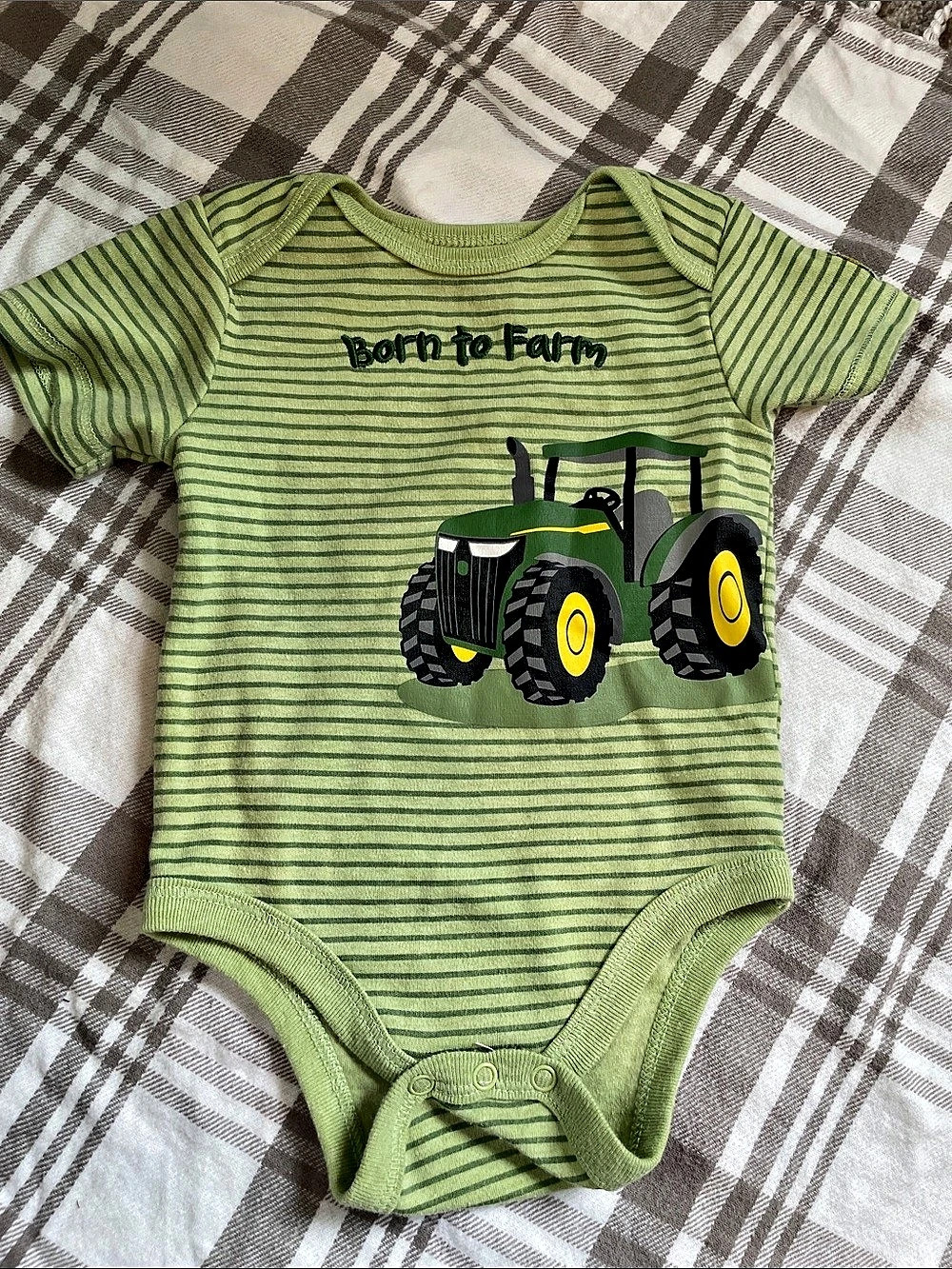 John Deere Striped Tractor Bodysuit Green & Black Baby 9/12M